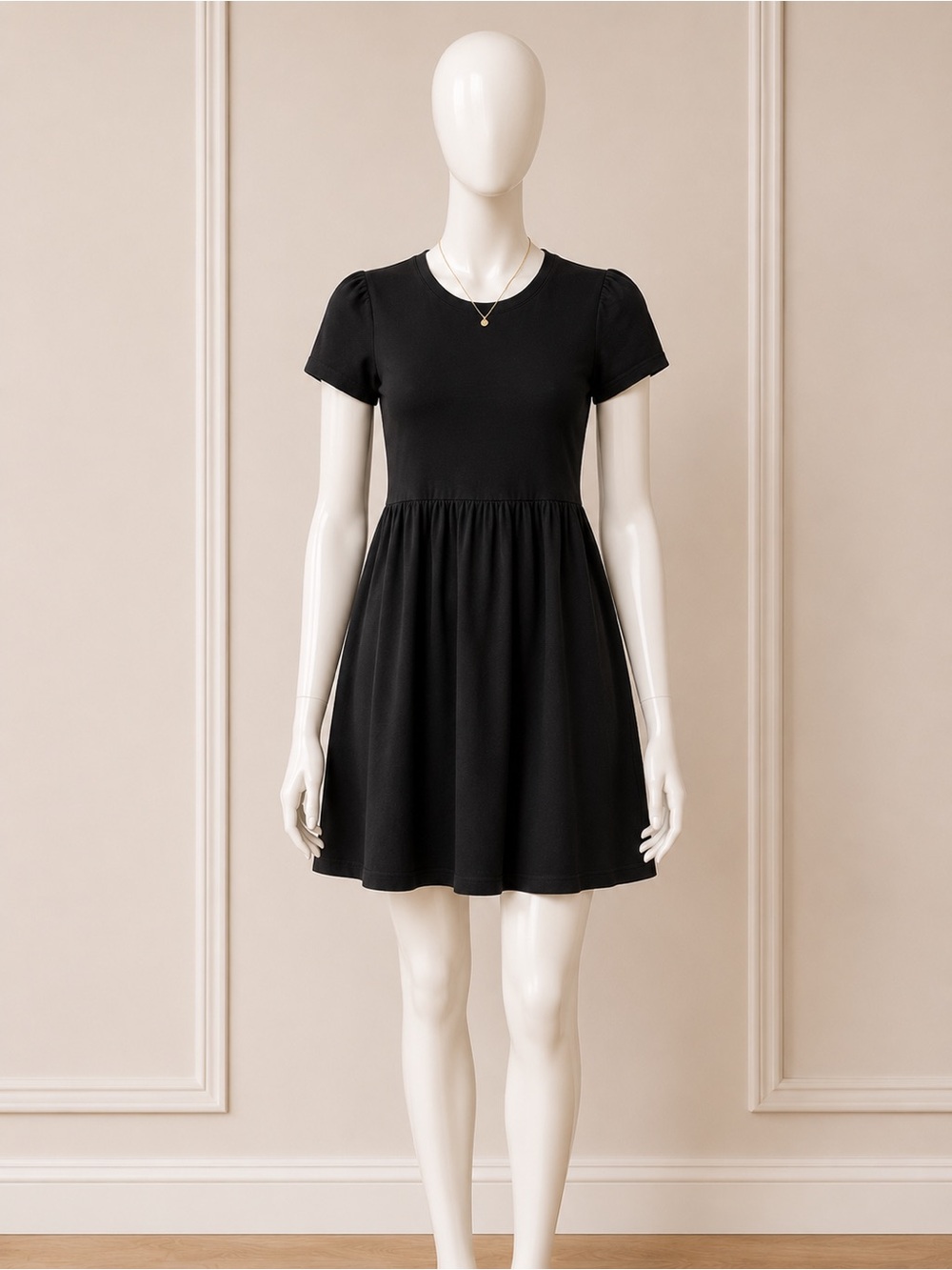 Time and Tru Black Short-Sleeve Fit & Flare Mini Dress